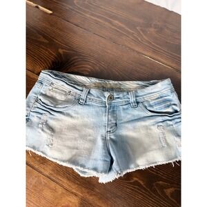 Bongo Womens Light Wash Distressed Denim Shorts Size 11 Low Rise Frayed Hem